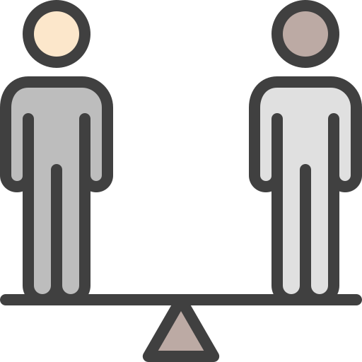 An illustration of two diverse people balanced on a scale