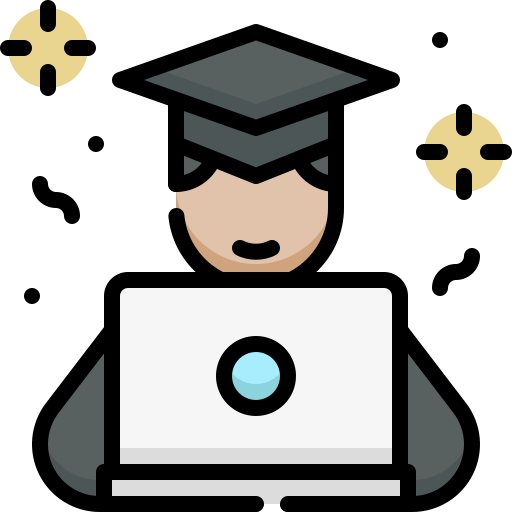 An illustration of a student using a laptop